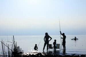 Family fishing together