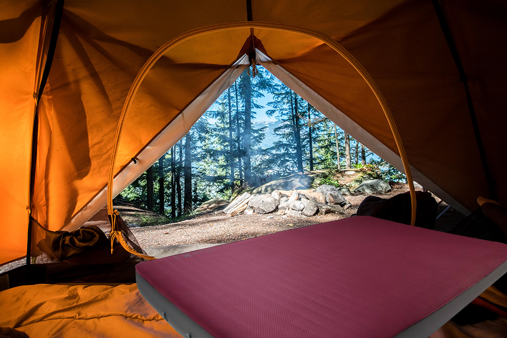 mattress inside tent