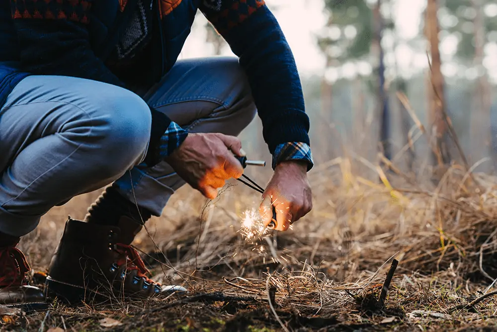 building a fire with flint