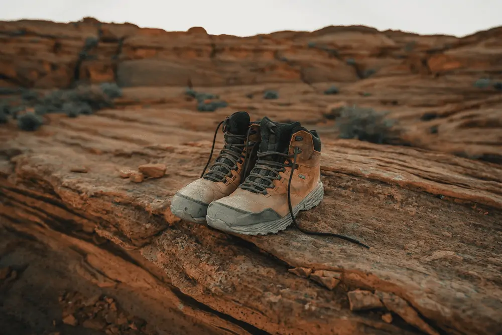 Hiking boots in desert scenery