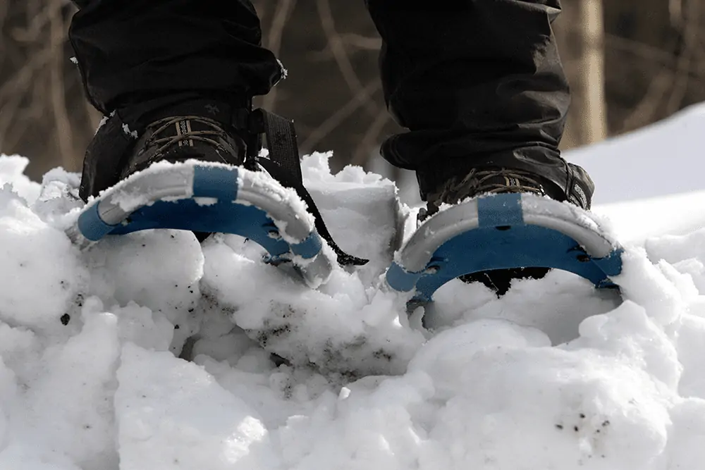 close up of person with snowshoes