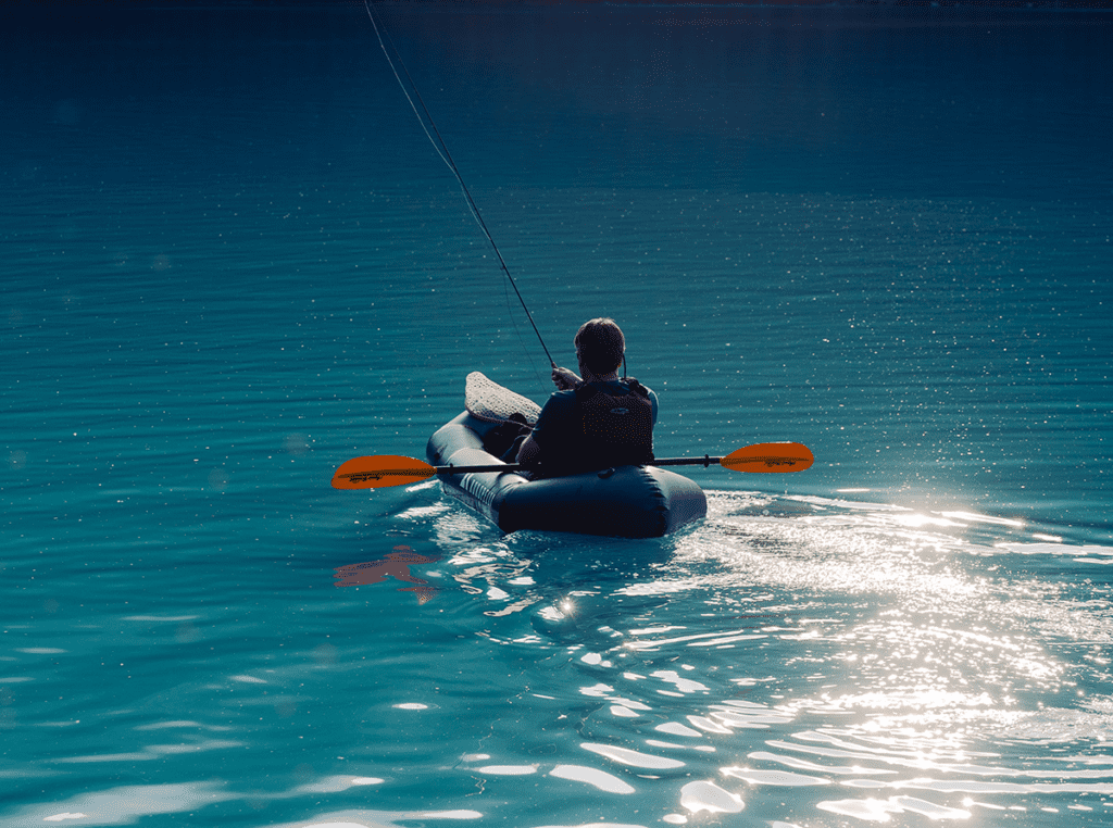 Kayak fisherman in an inflatable kayak