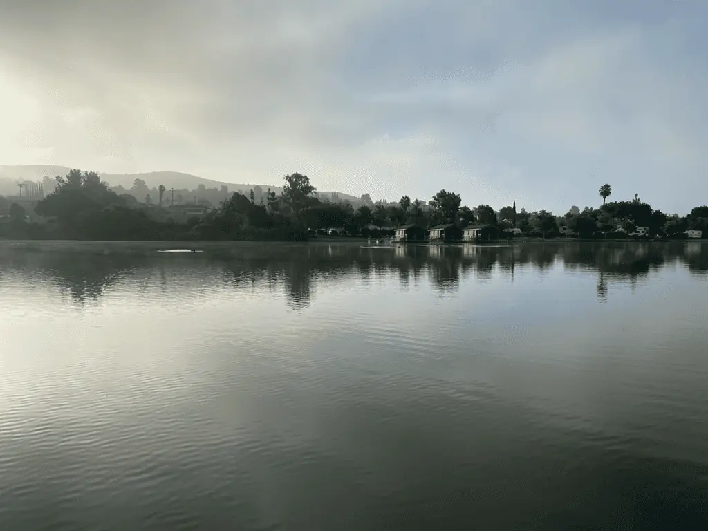 View of floating cabins at Santee Lake #7